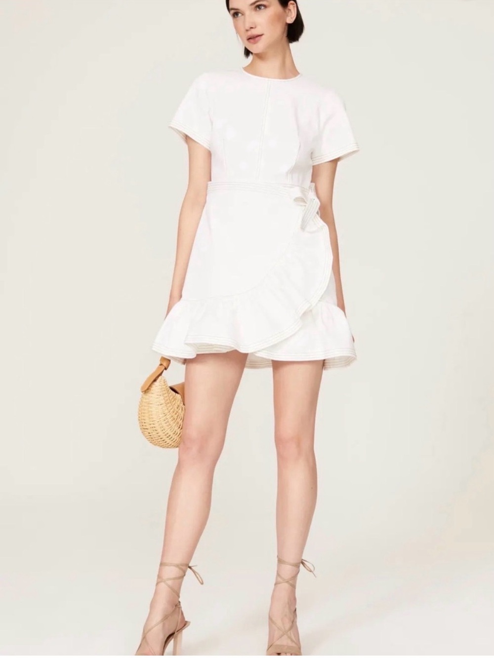 cinq a sept White Ruffle Wrap Mini Dress